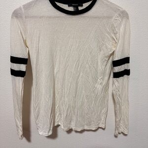 Forever 21 Ivory Long Sleeve Top with Black Arm Stripes